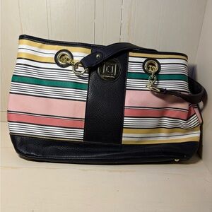 Liz Claiborne Pink and Yellow Shoulder Bag with Stripes